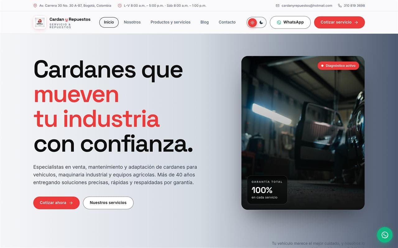Captura de la página Cardán y Repuestos