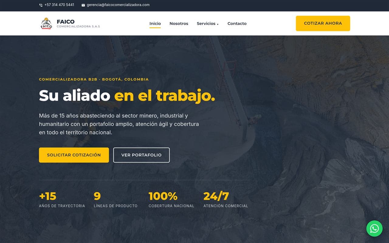 Captura de la página Faico Comercializadora